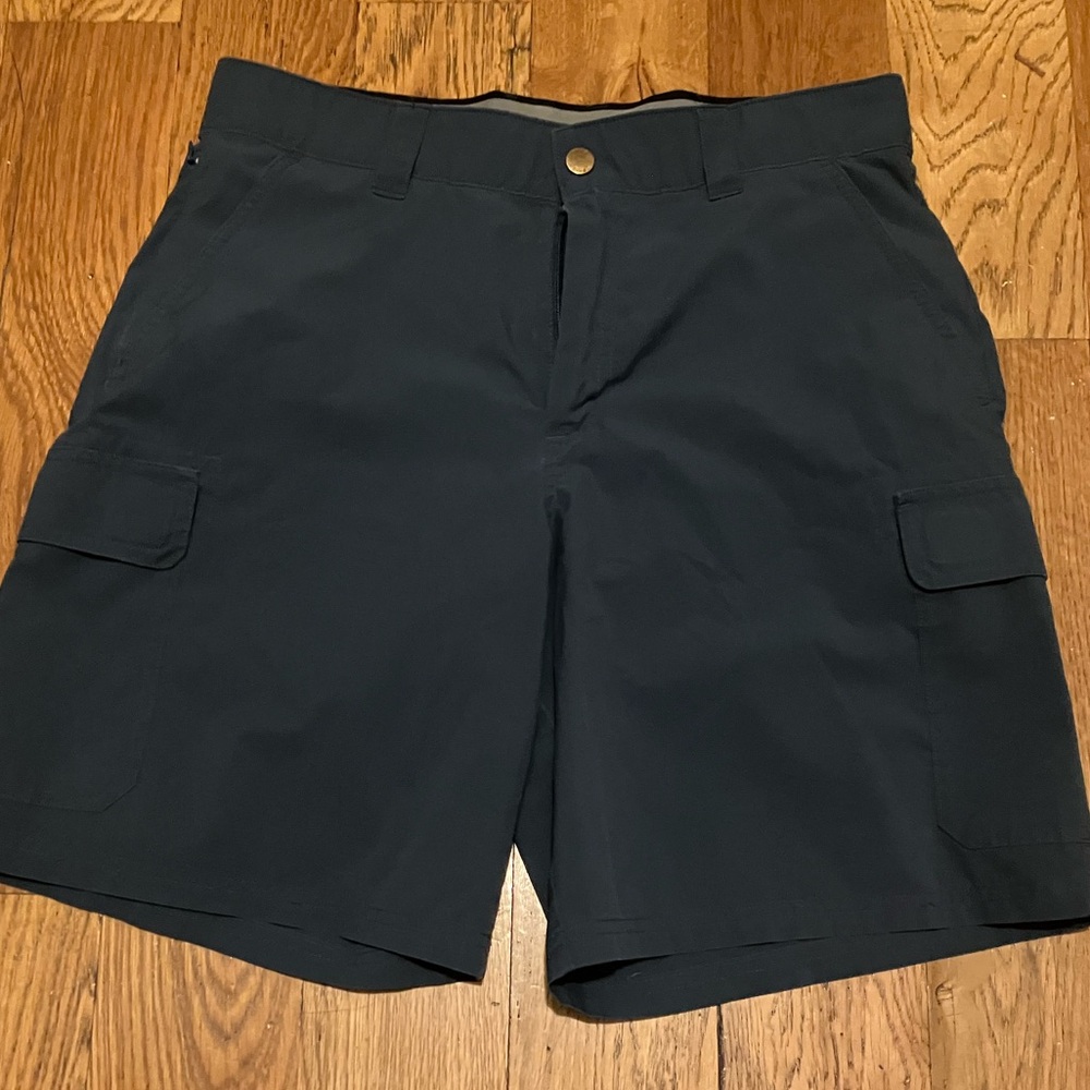 Orvis Cargo Shorts Dark Blue Men's 32 Used Excellent Snap Pockets Elastic Waist